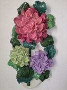Hortensja panel ceramiczny rzeźba 3D ręcznie robiony, 16x30 cm.     