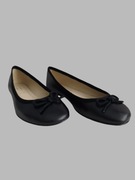 Baleriny damskie skórzane czarne z kokardką eleganckie klasyczne 