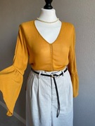 Jesienna bluzka z rozszerzanym rękawem musztardowa 100% wiskoza