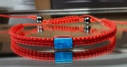 BRANSOLETKA NA SZCZĘŚCIE CZERWONY SZNUREK MAKRAMA KAMIEŃ APATYT HEMATYT 