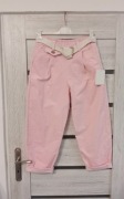 Spodnie Balloony pudrowy róż, sztruksowe z kremowym paskiem R155.
