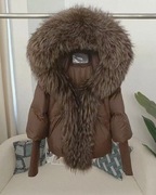 Kurtka puchowa czekoladowy brąz  z futerkiem r.Xl 