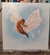 Obraz realizm/subrealizm na płótnie anioł farba akrylowa 