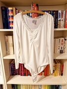 Sylvie Meis body damskie białe koronkowy dekolt modal L