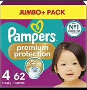 Pampers Premium Protection 4, waga dziecka 9-14kg UK 62szt