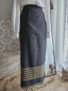 Szara Wełniana spódnica damska maxi z haftem vintage 44 XXL długa wool