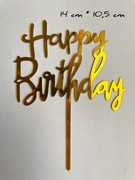 Topper napis na tort „Happy birthday” złoty 