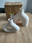 Zestaw 2 Wazonów Ceramicznych Białych, Boho Skandynawski Minimalizm CEMABT