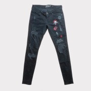 Only czarne damskie jeansy skinny z rozdarciami i naszywkami rock 2934