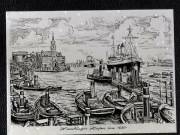 Metalowy obraz port w Hamburgu 1930 metalowa grafika