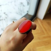Pierścionek regulowany duży karneol czerwony vintage