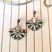 Kolczyki wiszące zielone srebrne wkrętki sztyfty cyrkonie kame vintage boho