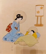 Gwasz na jedwabiu 20x25cm w ramce 30x35cm.