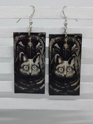 Kolczyki Kot Behemoth decoupage prostokąty obraz Giger grafika Handmade