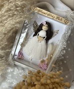 Pamiątka Chrztu Świętego Anioł Stróż Metryczka w ramce styl boho dekoracja