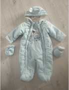 Kombinezon zimowy dziecięcy rękawiczki kaptur z uszami 74na suwak błękitny 