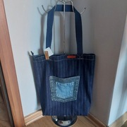 Nowa torebka torba zakupowa z jeansu-szoperkazapinana na zamek-rękodzieło