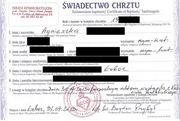 Bierzmowanie / Akt Chrztu / Slubu Świadectwo 