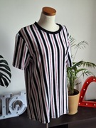 koszulka z krótkim rękawem T-shirt zara w paski biała biało czarna M 38 