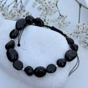 Czarna bransoletka z kamieni OBSYDIAN BRYŁKI ze złotem 585