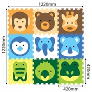 Mata piankowa puzzle edukacyjna dla dzieci, kolorowa zwierzęta 122x122