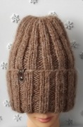 Czapka wełna alpaka handmade ciemny beż 