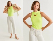 MANGO żółty neonowy crop top NOWY prążki neon S/36