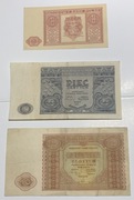 Zestaw historycznych banknotów: Polska 1946 (1, 5, 10 złotych)