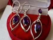 Srebrny komplet z fioletowym oczkiem kolczyki zawieszka srebro vintage