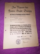 Dokument senatu ,W.M Danzig/ Gdańsk 1939 r.