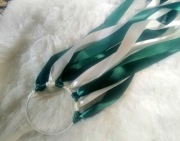 Ring oczepinowy z 16 wstazek bialo zielony ślub wesele 