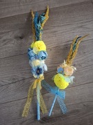 Palmy wielkanocne zestaw rodzic dziecko niebieski zółty wielkanoc piórka 