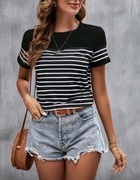 Czarna koszulka t-shirt M paski 