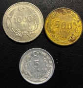 Turcja x 3, 1983+, zestaw monet