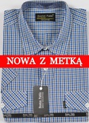 Koszula męska niebieska w kratkę na krótki rękaw 41/42