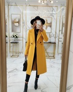 Elegancki żółty długi płaszcz klasyczny modny do pracy stylowy + GRATIS