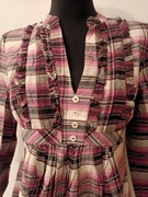 Fioletowa bluzka tunika kratka srebrna nitka r. 12