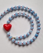 Choker chocker naszyjnik kamienie naturalne akwamaryn i czerwone serduszko 