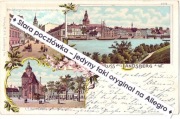 GORZÓW WLKP. LANDSBERG Widok znad Warty, ulica i rynek litografia 1903