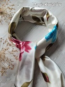 Apaszka duża krem niebieski i róż 