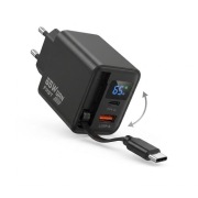 Ładowarka USB-C 65W GaN z wysuwanym przewodem i wyświetlaczem LED