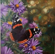 Obraz olejny kwiaty, motyl