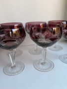 Kieliszki kryształowe ramery  PRL różowo fioletowe niskie  kielichy 