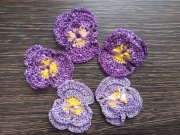 Bratki fioletowe melanż nr 4 na szydełku kordonek zestaw 