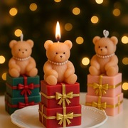 Ręcznie Robiona ŚWIECA Dekoracyjna z Wosku Sojowego - Misiek Prezentowy