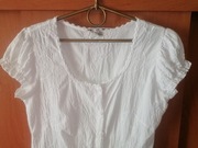 Biała bluzka z haftem, krótkie bufiaste rękawki, rozpinana, r.36/38