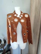 Kurtka damska brązowa, Chic & Jeune, eko zamsz, metalowe oczka, r. S/36