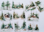 10 szt. dużych naklejek zimowych las domek scrapbooking