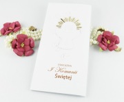 Pamiątka I Komunii, elegancka, minimalistyczna, kartka ręcznie robiona 