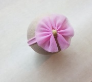 Opaska kokardka jasny róż tiulowa złoto święta